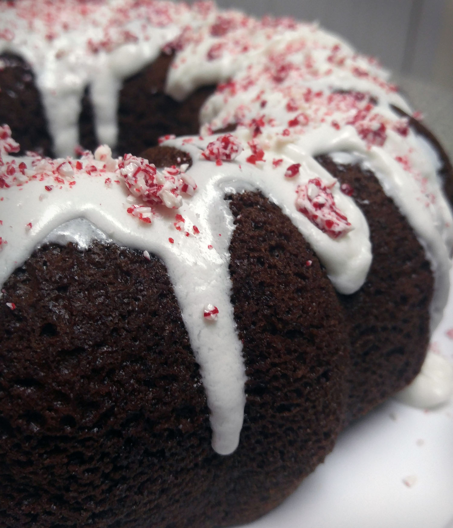 Candy Cane Topped Dark Chocolate Cake