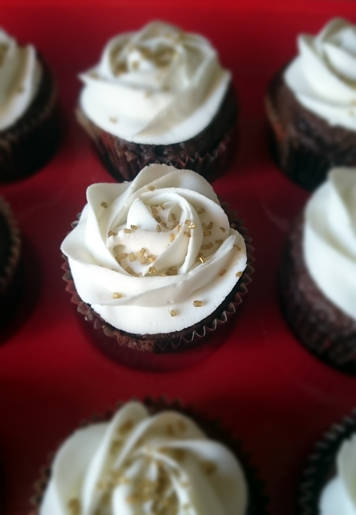 White Rose Cupcakes/ Gold Sprinkles for Wedding