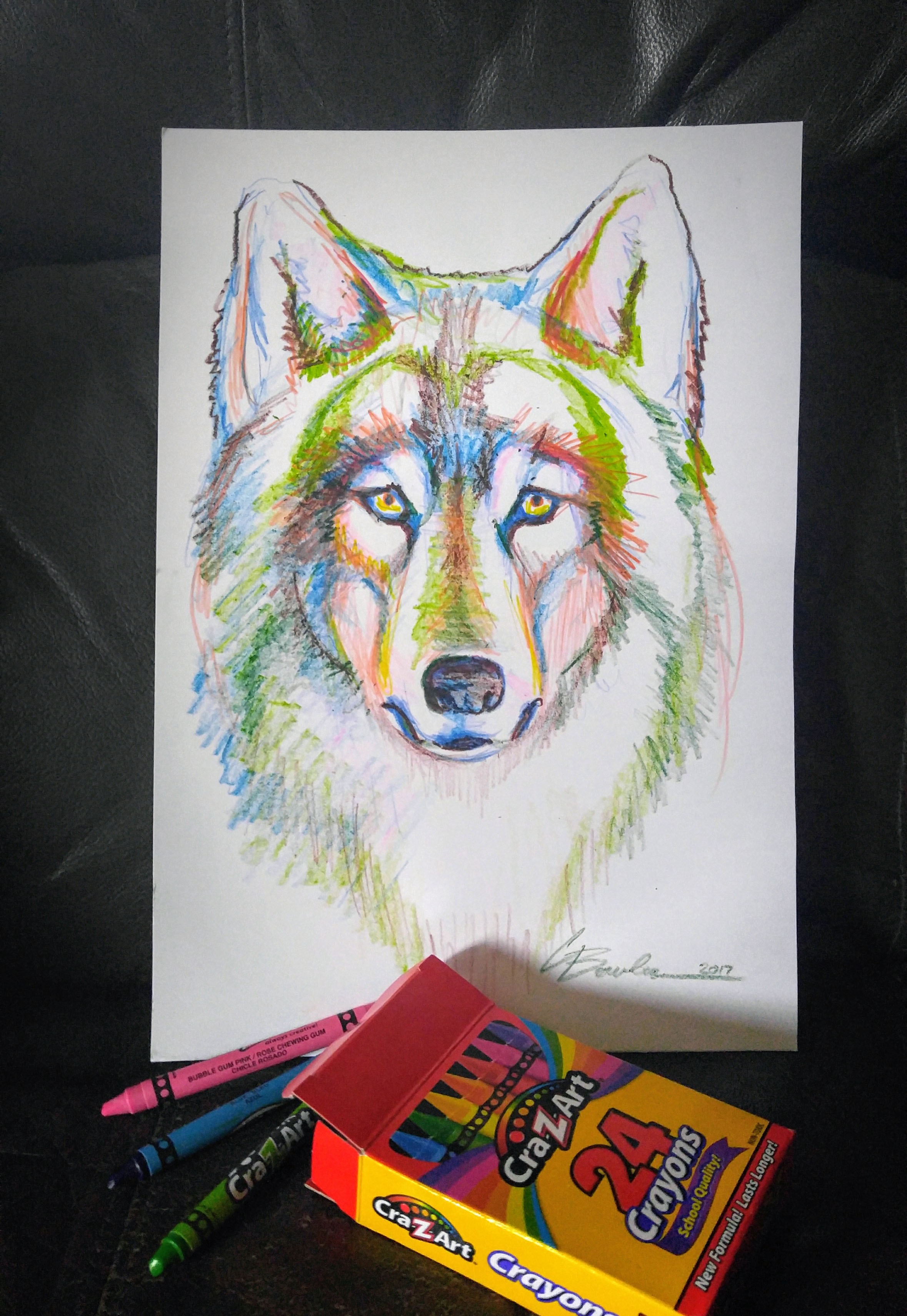 Wolf Drawing in Crayon